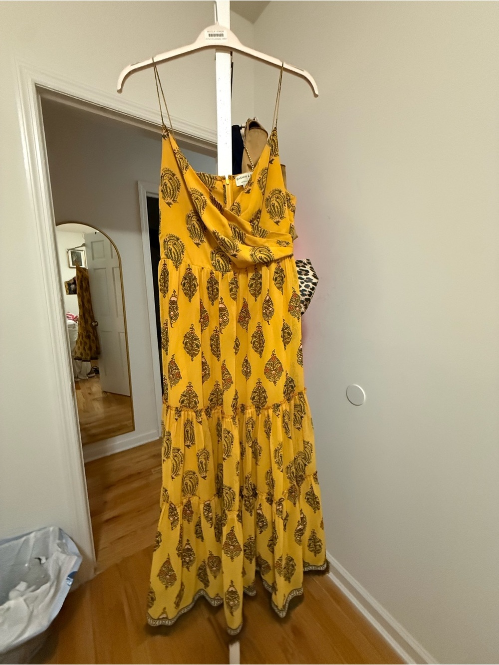 Yellow Printed Midi Dress with Spaghetti Straps